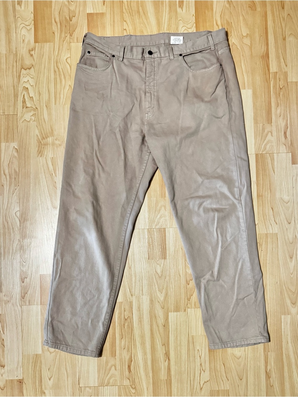 Beige Straight-Leg Pants - Wide Bottom